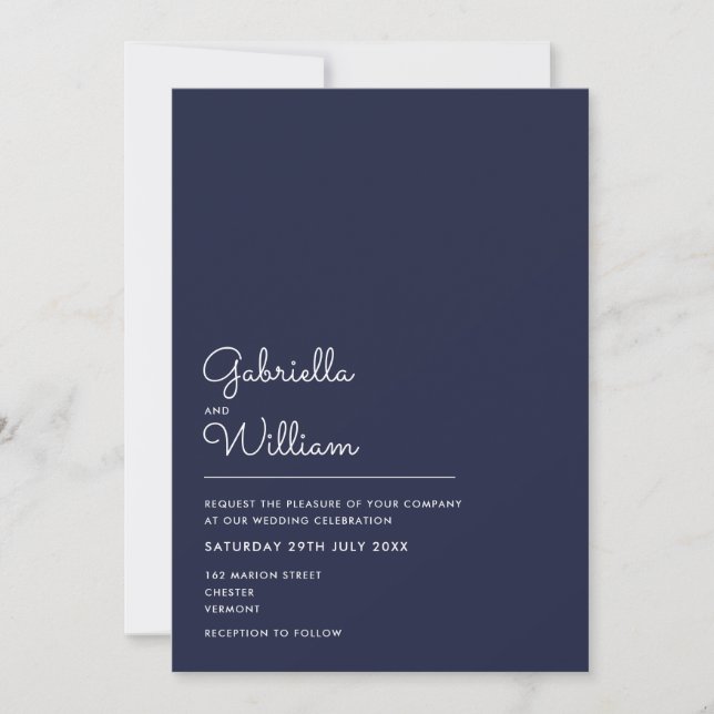 Navy Blue Elegant Script Minimalist Wedding Invitation (Front)