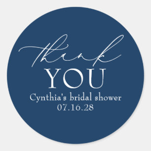Navy Blue Elegant Script Modern Thank You Classic Round Sticker