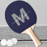 Navy Blue Elegant Script Name Monogram Ping Pong Paddle<br><div class="desc">Create Your Own Personalised Navy Blue Elegant Script Name Monogram Ping Pong Paddle. This chic ping pong paddle features a stylish monogram on the front with a flat, grey initial on a deep navy blue background, paired with a classic white script name for a personalised touch. The back remains a...</div>