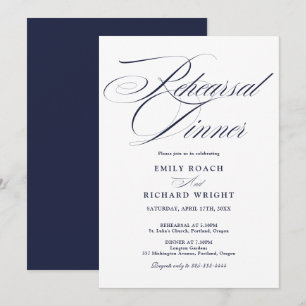 Navy Blue Elegant Script Rehearsal Dinner Invitation