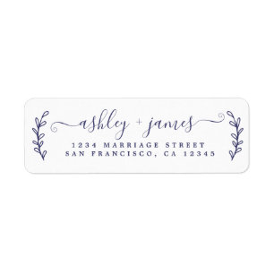 Navy Blue Elegant Script Wedding Return Address