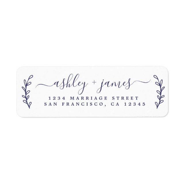 Navy Blue Elegant Script Wedding Return Address (Front)