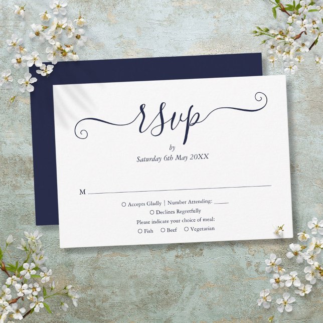 Navy Blue Elegant Script Wedding RSVP Card (Creator Uploaded)