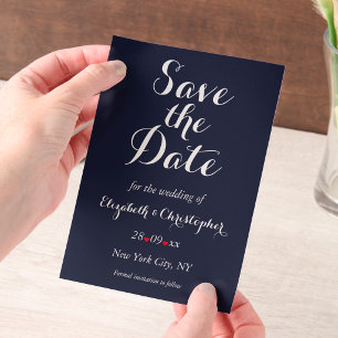 Navy Blue Elegant Script Wedding Save the Date Vellum Invitations