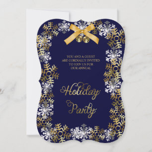 Navy Blue Elegant Snowflake Corporate Party Invite