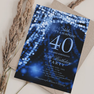 Navy Blue Elegant Surprise 40th Birthday Party Invitation