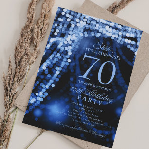 Navy Blue Elegant Surprise 70th Birthday Party Invitation