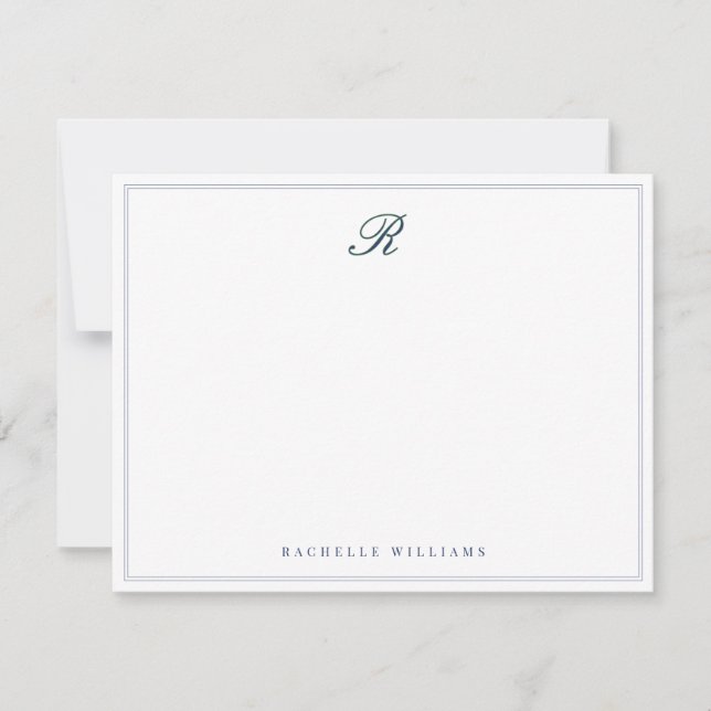 Navy Blue Elegant Vintage Monogram Card (Front)