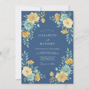 Navy Blue Elegant Vintage Wedding Invitation