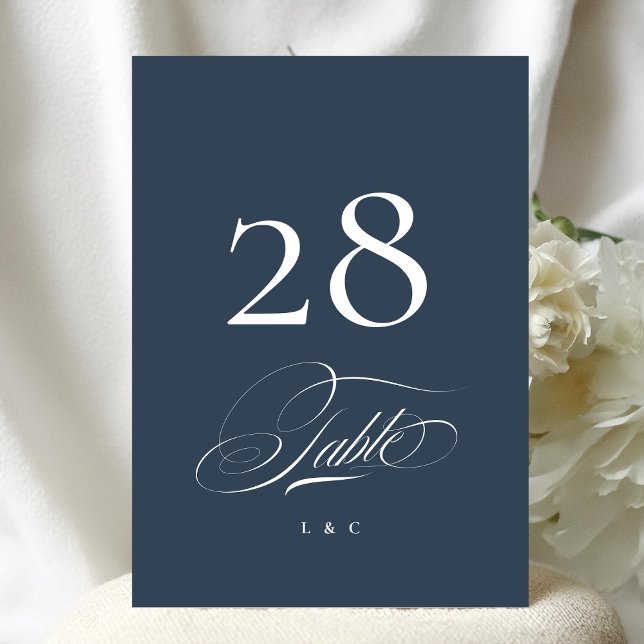Navy Blue Elegant Wedding 5 x 7 Table Number (Creator Uploaded)