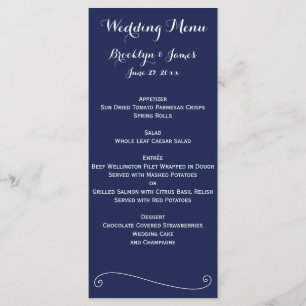 Navy Blue Elegant Wedding Menu Card