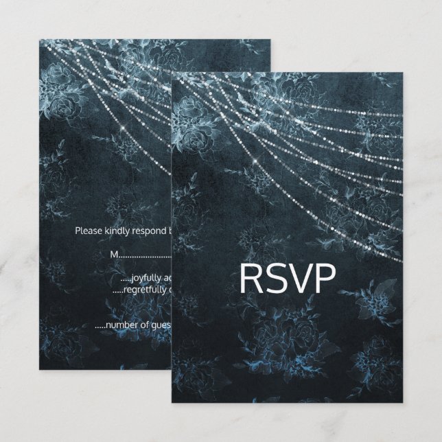 Navy Blue Elegant Wedding response rsvp Invitation (Front/Back)