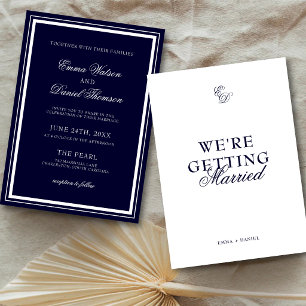 Navy Blue Elegant We're Getting Married Wedding Invitation