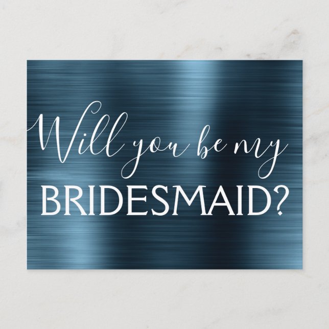 Navy Blue Elegant Will You be my Bridesmaid Invitation Postcard (Front)