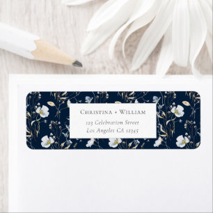 Navy Blue Elegant Winter Wildflower Wedding Addres