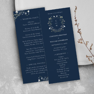 Navy Blue Elegant Winter Wildflowers Wedding Programme