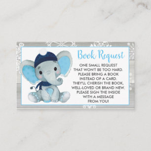 Navy Blue Elephant book request card ticket rustic