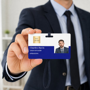 Navy blue employee ID logo security horizontal Badge