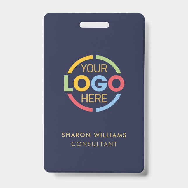 Navy Blue Employee ID with Custom Business Logo Ba Badge (Front)