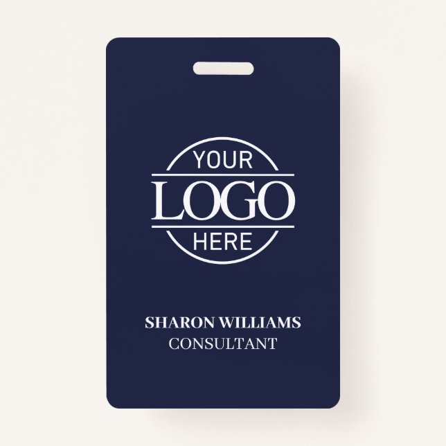 Navy Blue Employee ID with Custom Business Logo ID Badge (Front)