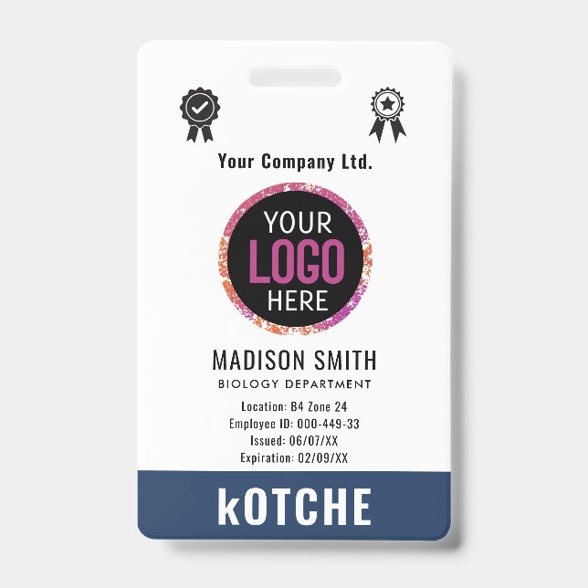Navy Blue Employee Name Business Logo kotche ID Badge (Front)