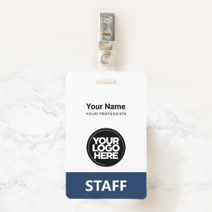 Navy Blue Employee Name Business Logo Staff Tag ID Badge