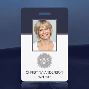 Navy Blue Employee Name Logo Photo Corporate Work ID Badge