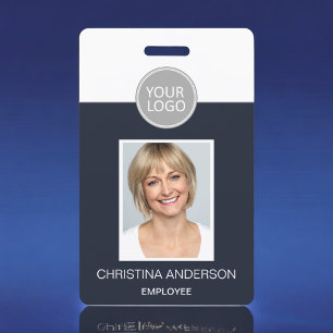 Navy Blue Employee Name Logo Photo Corporate Work ID Badge