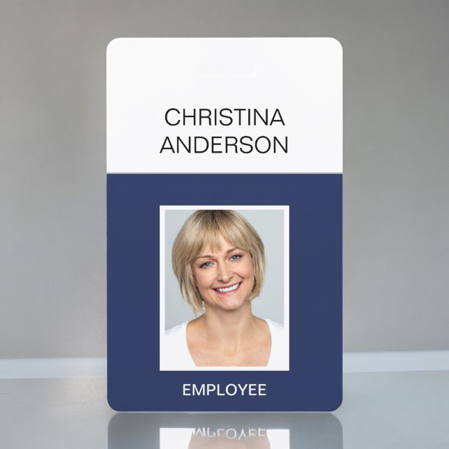 Navy Blue Employee  - Name Photo Corporate Work ID Badge (Creator Uploaded)