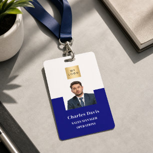 Navy blue employee photo ID company security Badge
