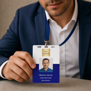 Navy blue employee photo ID company security Badge