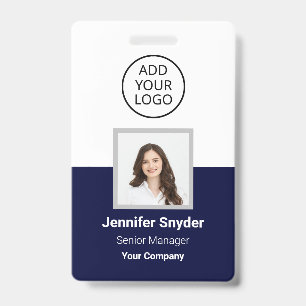 Navy Blue, Employee Photo ID w/ QR Code, Company Badge