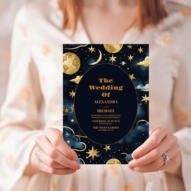 Navy Blue Enchanting Celestial Wedding Invitation (Creator Uploaded)