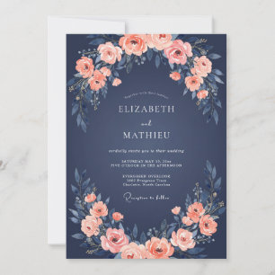 Navy Blue Enchanting Rose Wedding Invitation