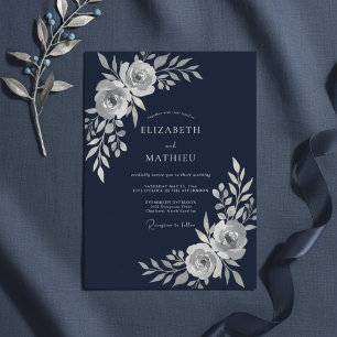 Navy Blue Ethereal Blossom Wedding Invitation