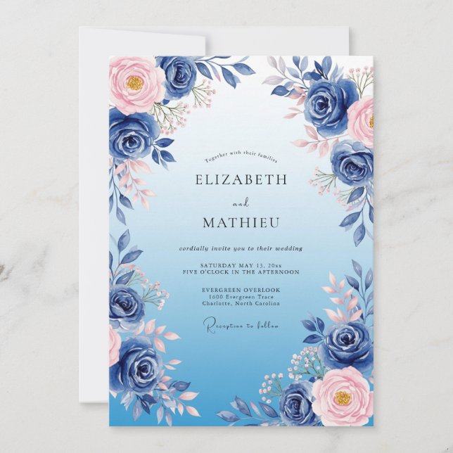 Navy Blue Ethereal Winter Wedding Invitation (Front)