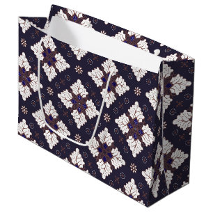 Navy blue ethnic damask batik seamless pattern large gift bag