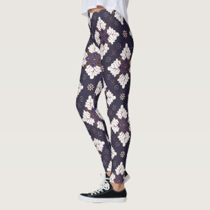 Navy blue ethnic damask batik seamless pattern leggings