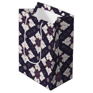 Navy blue ethnic damask batik seamless pattern medium gift bag