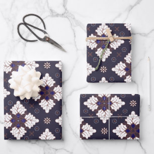Navy blue ethnic damask batik seamless pattern wrapping paper sheet