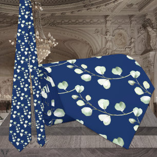 Navy Blue Eucalyptus Elegant Wedding Tie