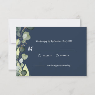 Navy Blue Eucalyptus Greenery RSVP Simple  Invitation