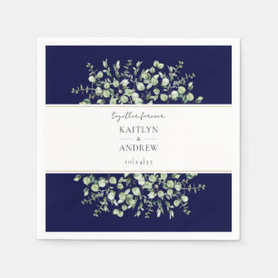 Navy Blue Eucalyptus Together Forever Wedding  Napkin