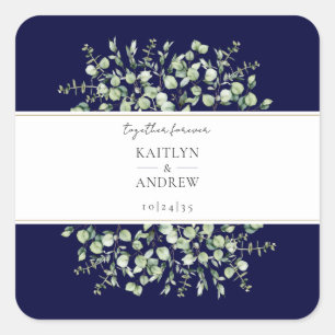 Navy Blue Eucalyptus Together Forever Wedding  Square Sticker