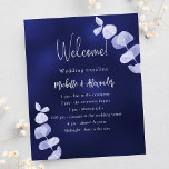 Navy blue eucalyptus wedding program timeline<br><div class="desc">A modern, elegant, wedding program, timeline. A navy blue background, decorated with eucalyptus, sprigs. The blue colour is uneven. Personalise and add your names and wedding details. If you have more text it's possible to reduce the line space. You can also add text on the back. 1 sheet = 1...</div>