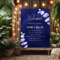 Navy blue eucalyptus wedding program timeline