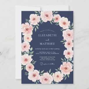 Navy Blue Exquisite Peony Wedding Invitation