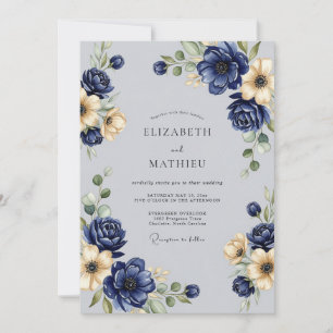 Navy Blue Exquisite Winter Wedding Invitation