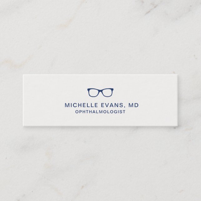 Navy Blue Eyeglasses Logo Optometrist Simple Mini Business Card (Front)