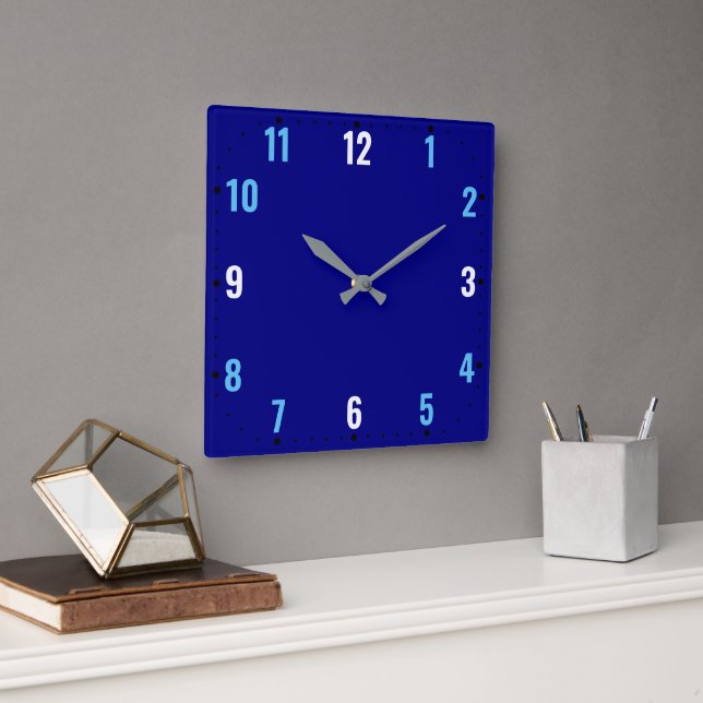 Navy Blue Face With Numbers - Frameless  Square Wall Clock (Office)